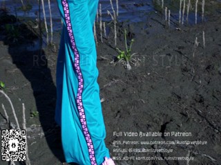 Tracksuit girl in her FILA sneakers playing in mud | Muddy Girl | WAM