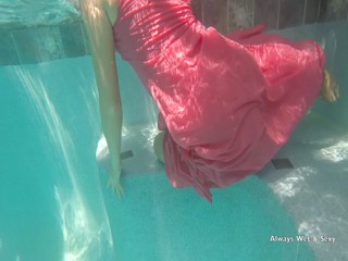 Natalia in Peach Dress going for a swim