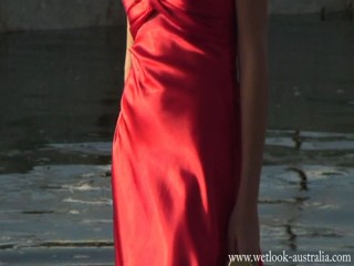 Jacinta red satin dress