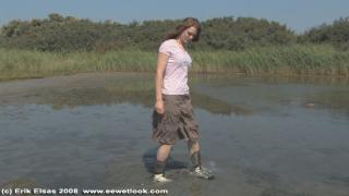 EE Wetlook, sample of Cindy in skirt in muddy pond