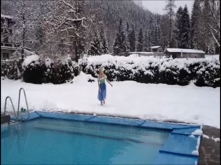 Girl jumps in pool