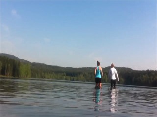 Splash and swimming in a lake