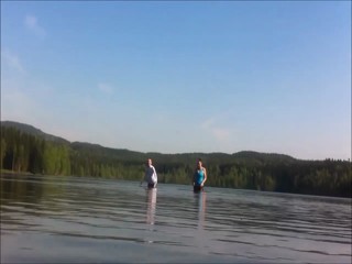 Splash and swimming in a lake